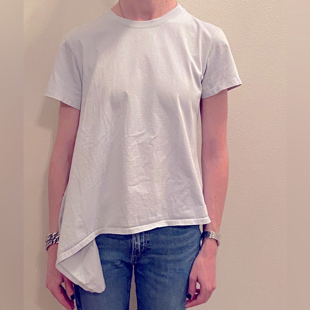 JW Anderson for Uniqlo pale blue tshirt with asymmetrical hem